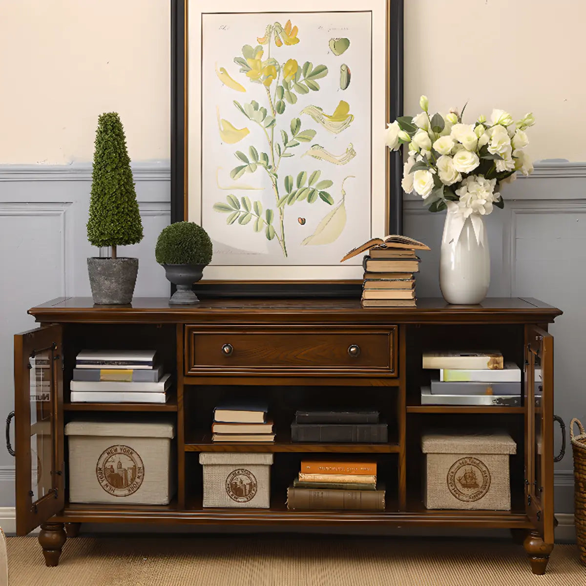 Brown Wood Rectangular Open Cabinet TV Stand
