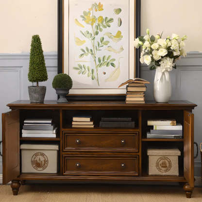 Brown Wood Rectangular Open Cabinet TV Stand