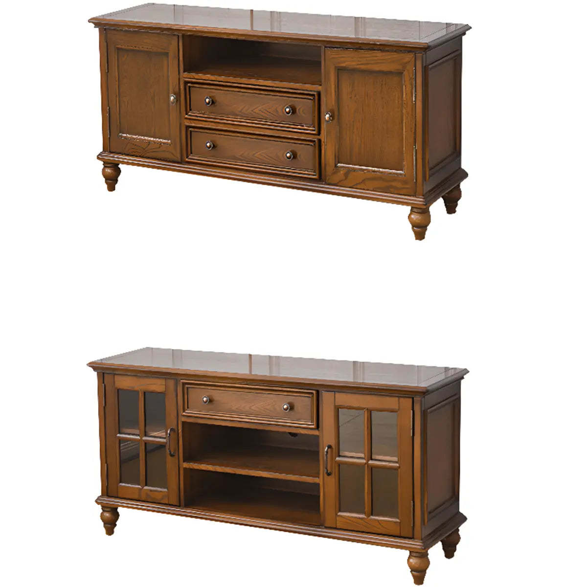 Brown Wood Rectangular Open Cabinet TV Stand