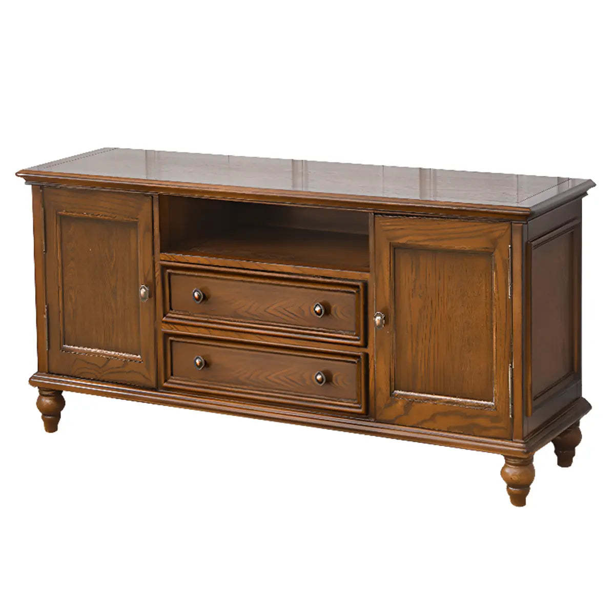Brown Wood Rectangular Open Cabinet TV Stand