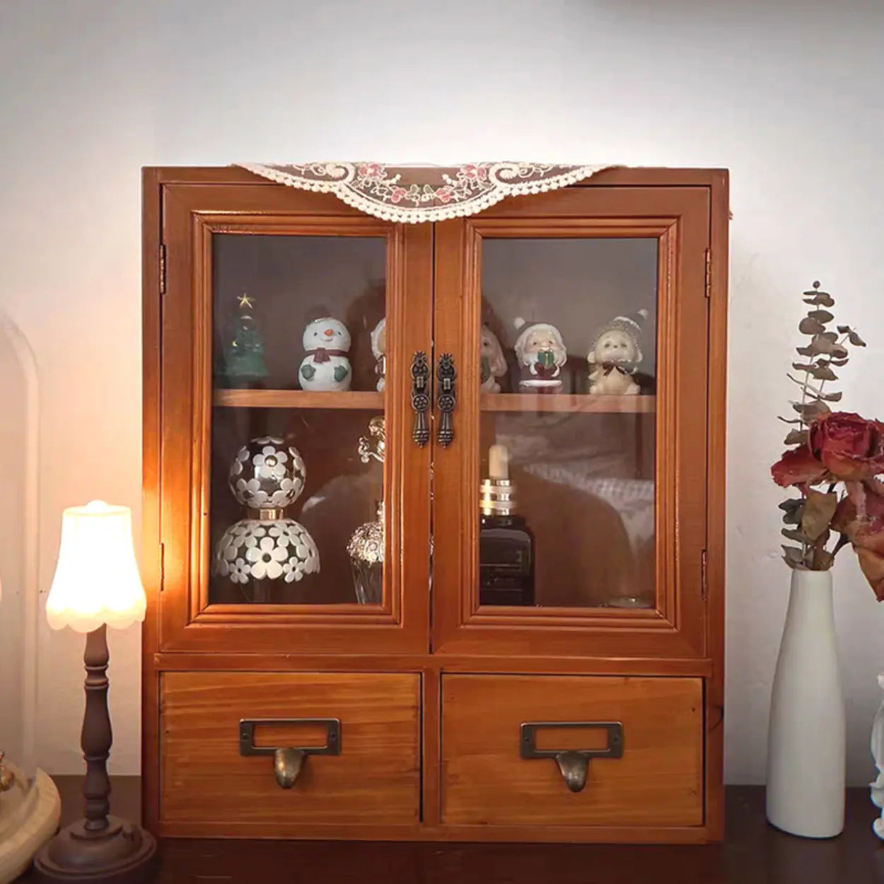 Brown Wood Rectangular Small Display Cabinet