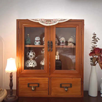 Brown Wood Rectangular Small Display Cabinet — Brown