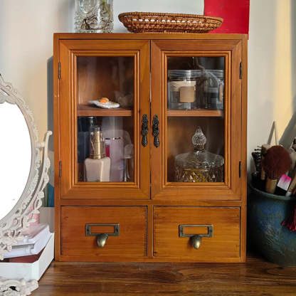 Brown Wood Rectangular Small Display Cabinet
