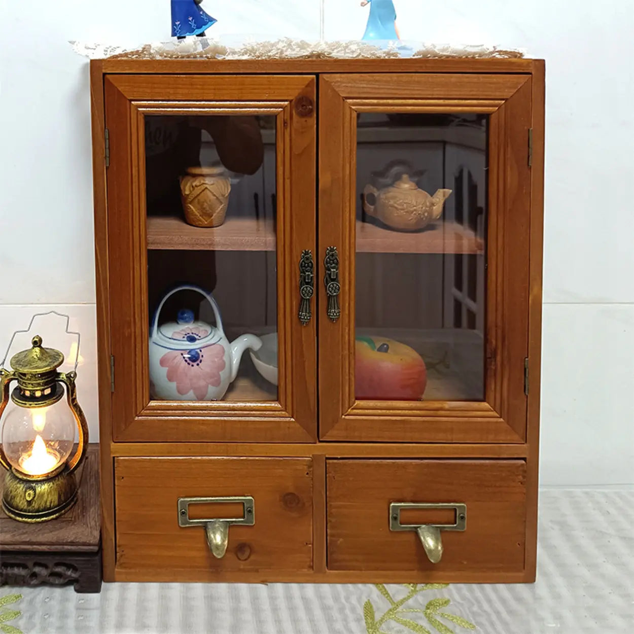 Brown Wood Rectangular Small Display Cabinet
