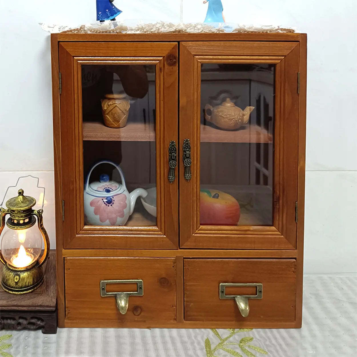 Brown Wood Rectangular Small Display Cabinet