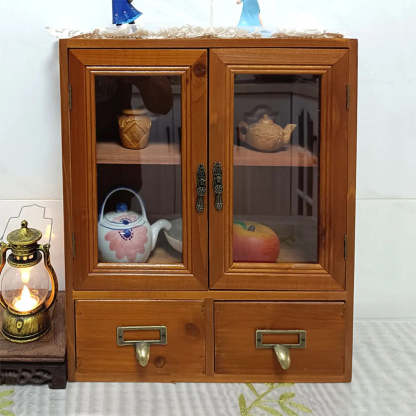 Brown Wood Rectangular Small Display Cabinet