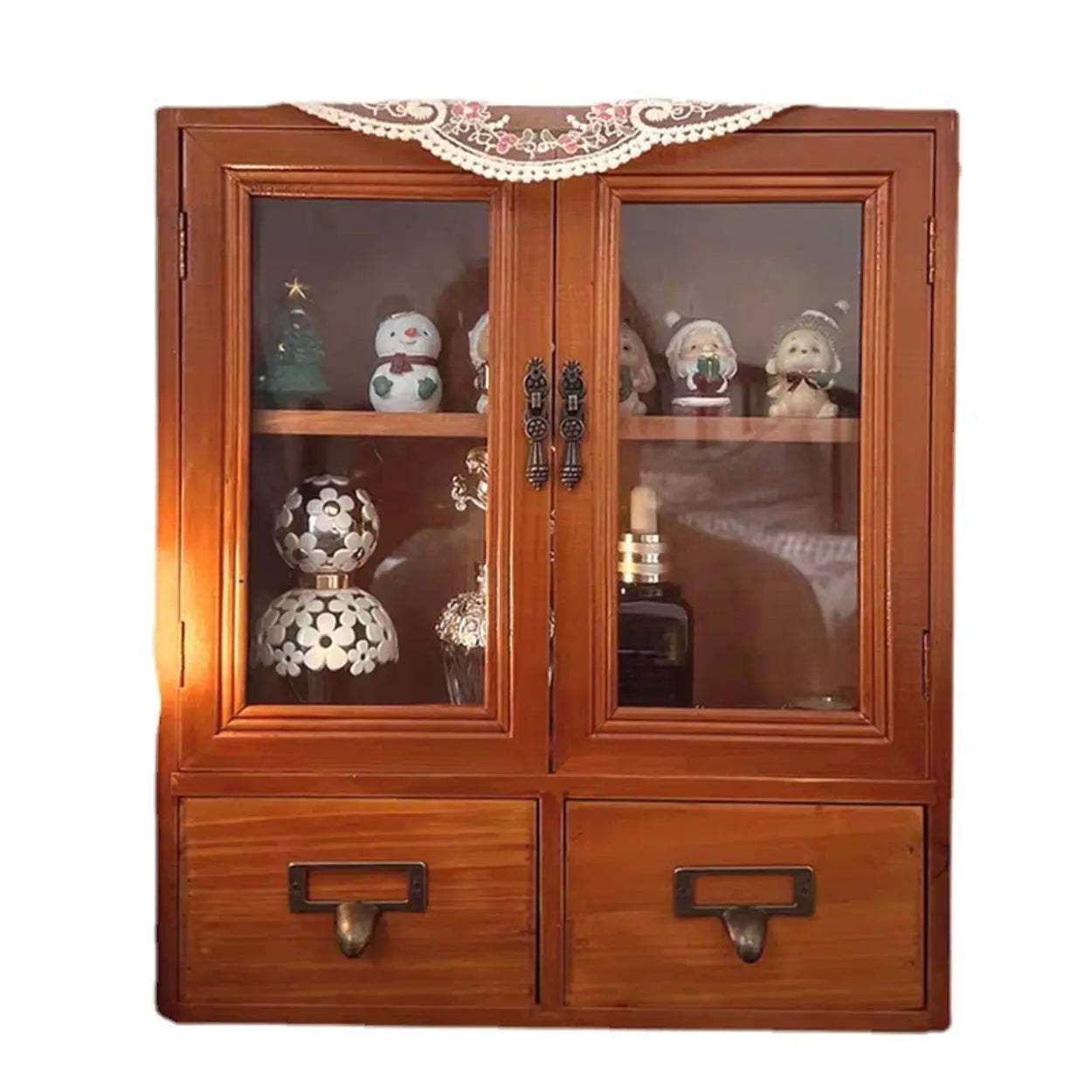 Brown Wood Rectangular Small Display Cabinet