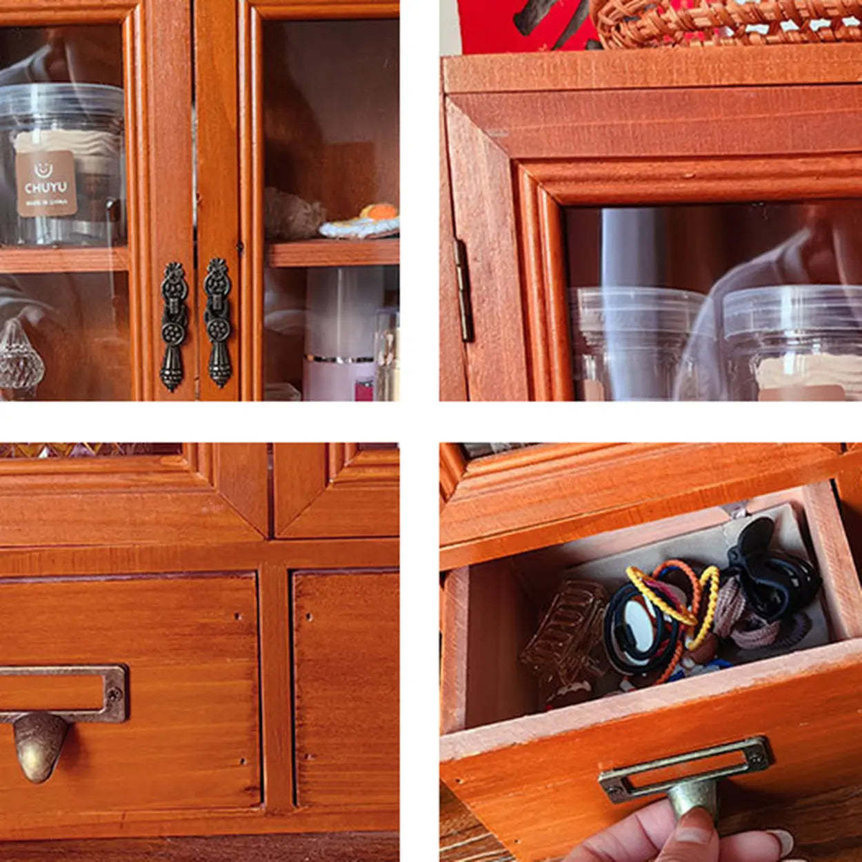 Brown Wood Rectangular Small Display Cabinet