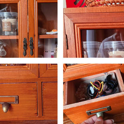 Brown Wood Rectangular Small Display Cabinet