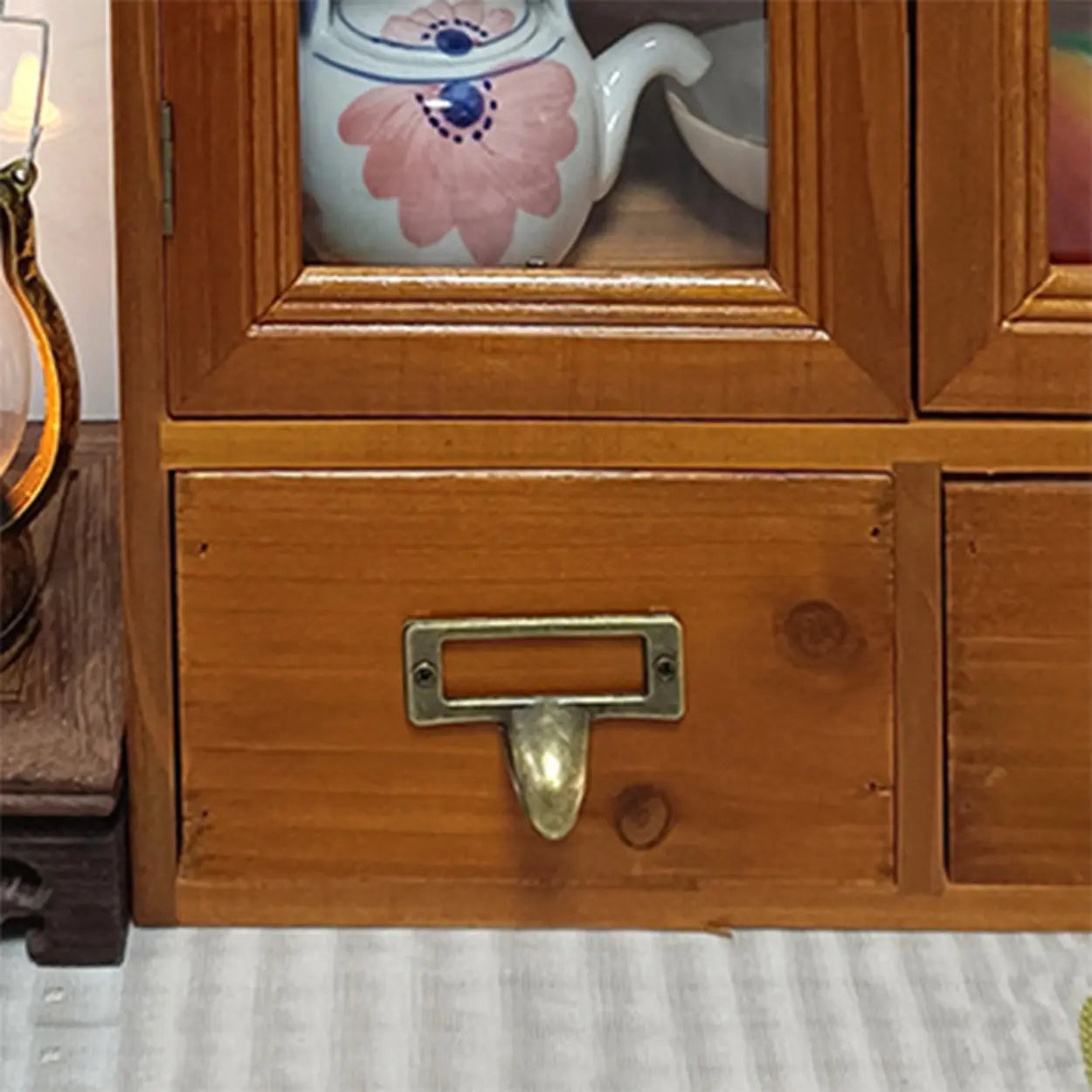 Brown Wood Rectangular Small Display Cabinet