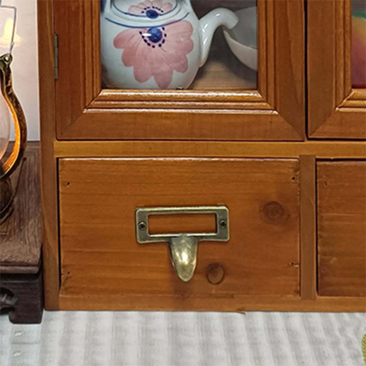 Brown Wood Rectangular Small Display Cabinet