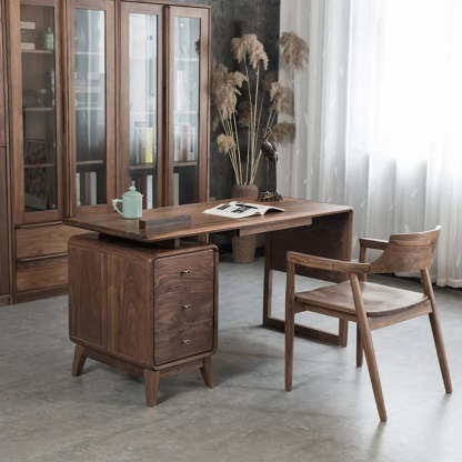 Brown Wood Soft-Close Drawer Side-Storage Writing Desk — Table Only