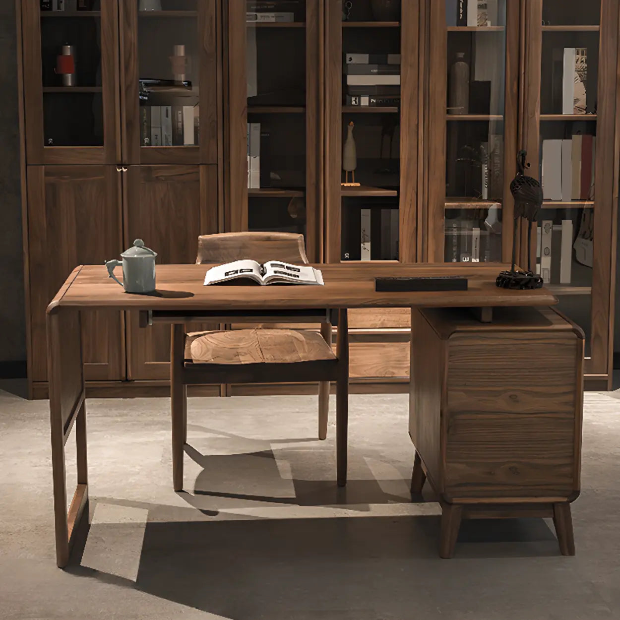 Brown Wood Soft-Close Drawer Side-Storage Writing Desk — Table Only