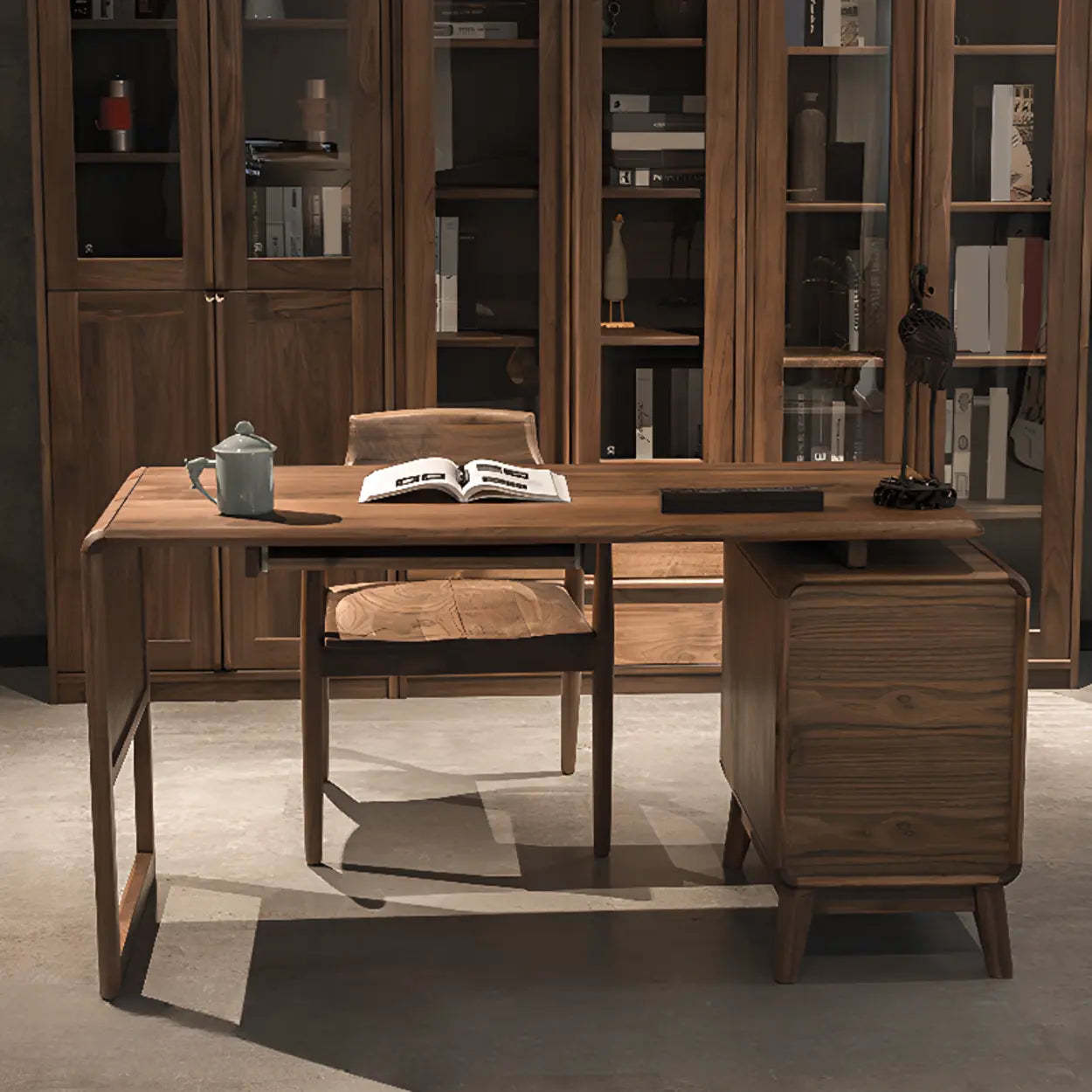 Brown Wood Soft-Close Drawer Side-Storage Writing Desk — Table Only