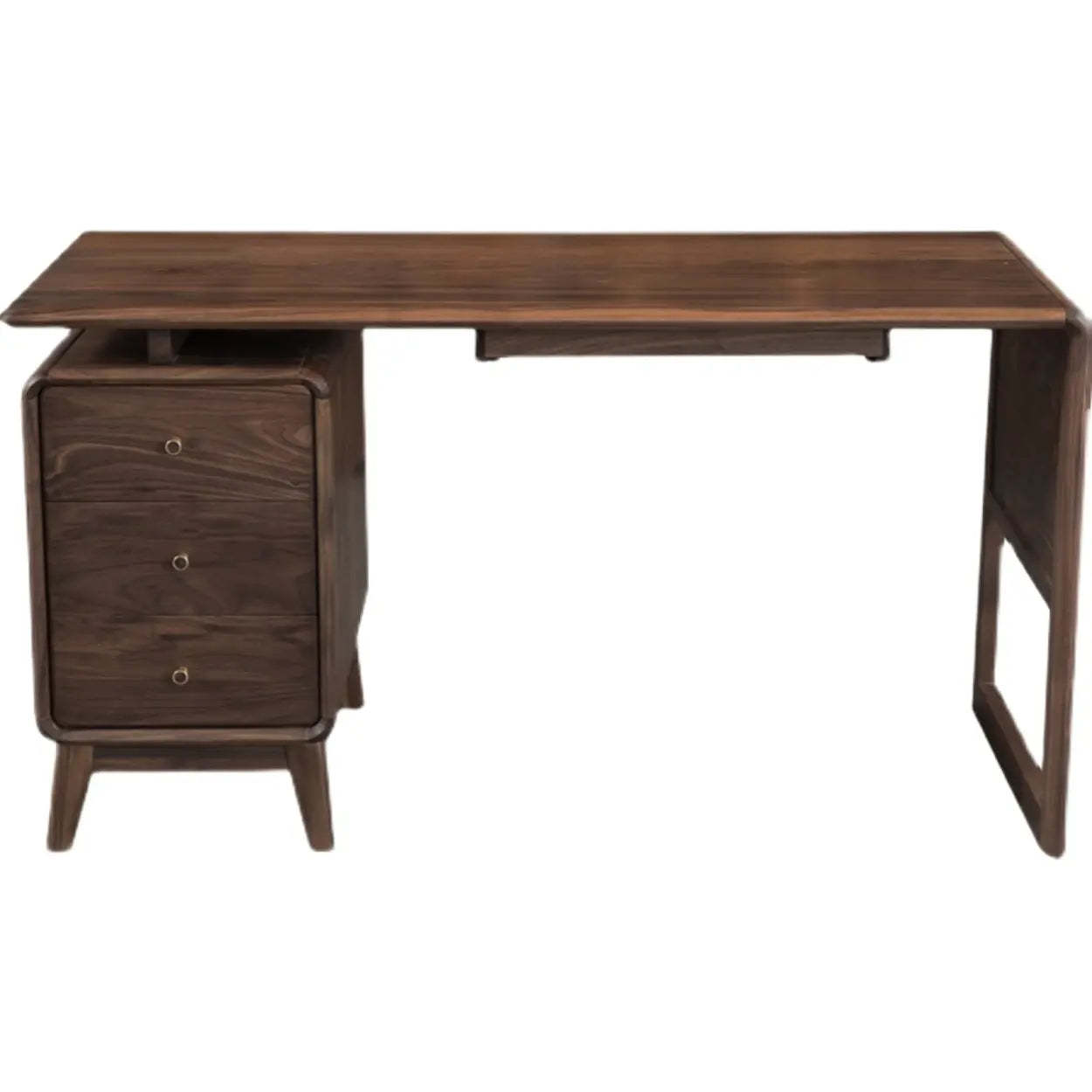Brown Wood Soft-Close Drawer Side-Storage Writing Desk — Table Only