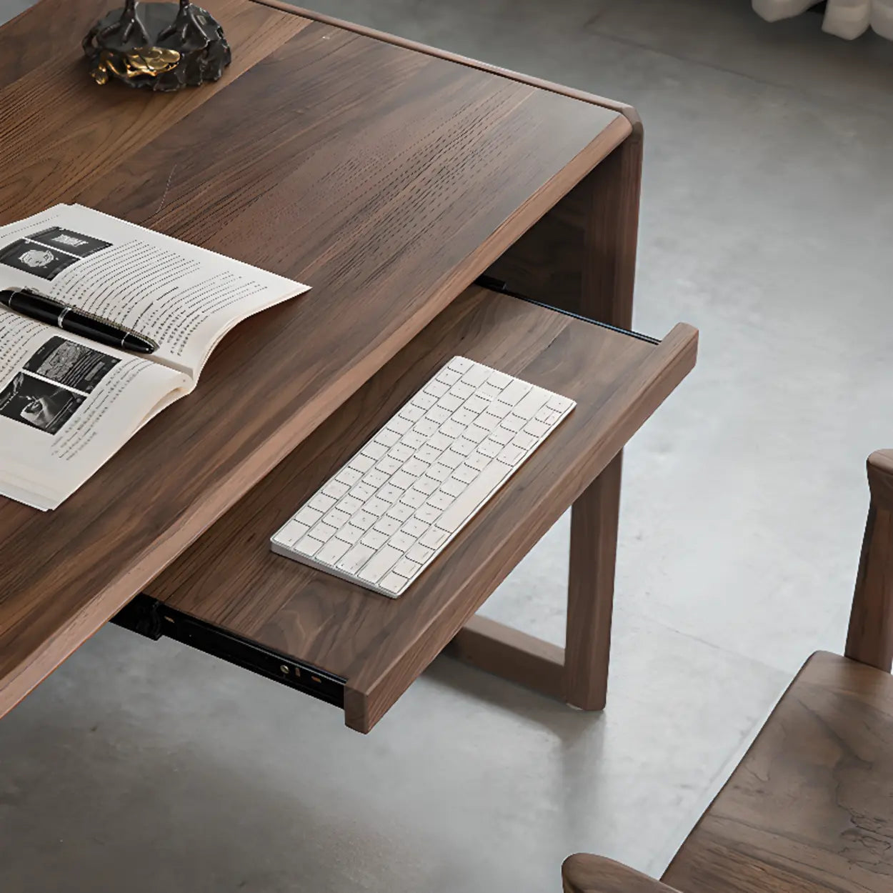 Brown Wood Soft-Close Drawer Side-Storage Writing Desk