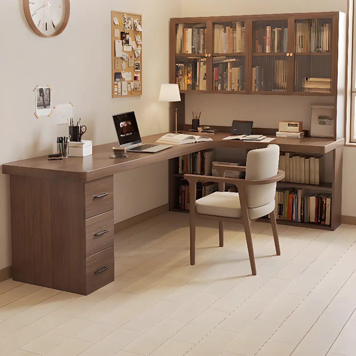 Brown Wood Butcher Block L-Shape Writing Desk — Table Only