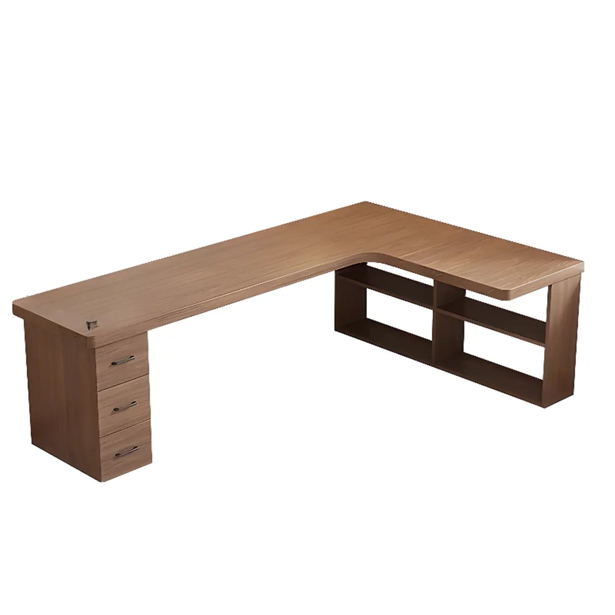 Brown Wood Butcher Block L-Shape Writing Desk — Table Only