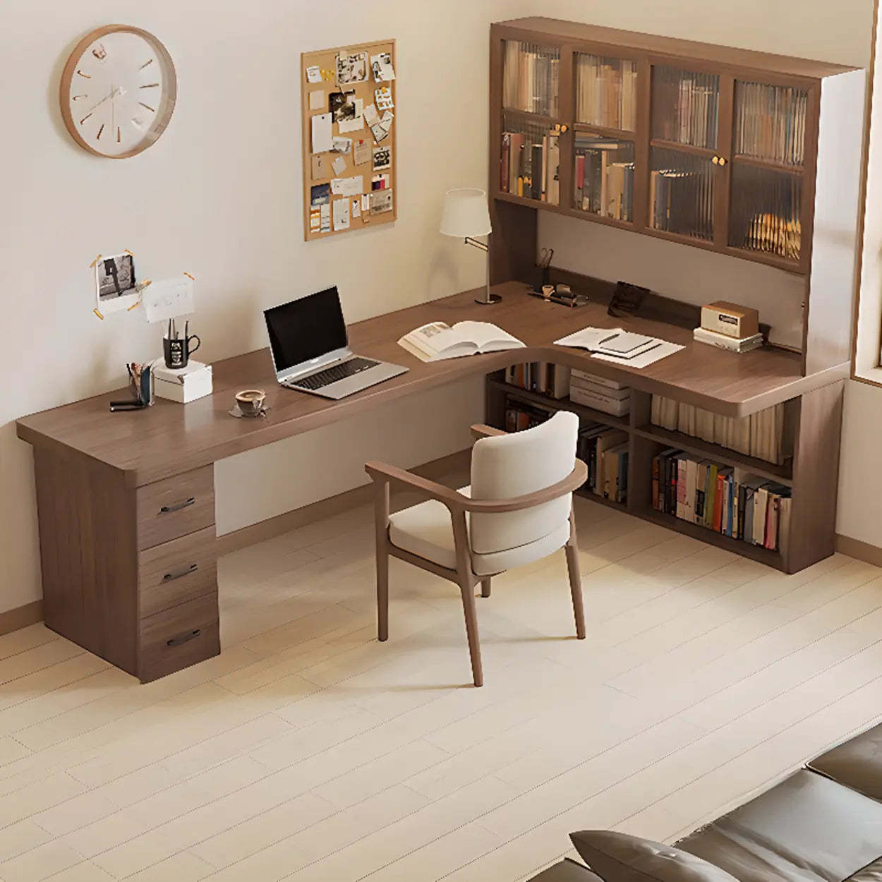Brown Wood Butcher Block L-Shape Writing Desk — Table Only