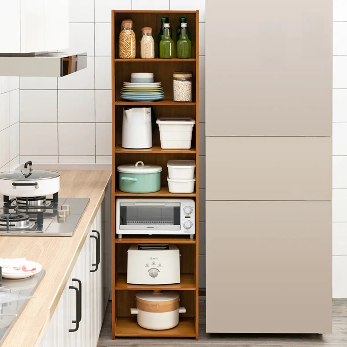 Brown Wood Narrow Display Cabinet