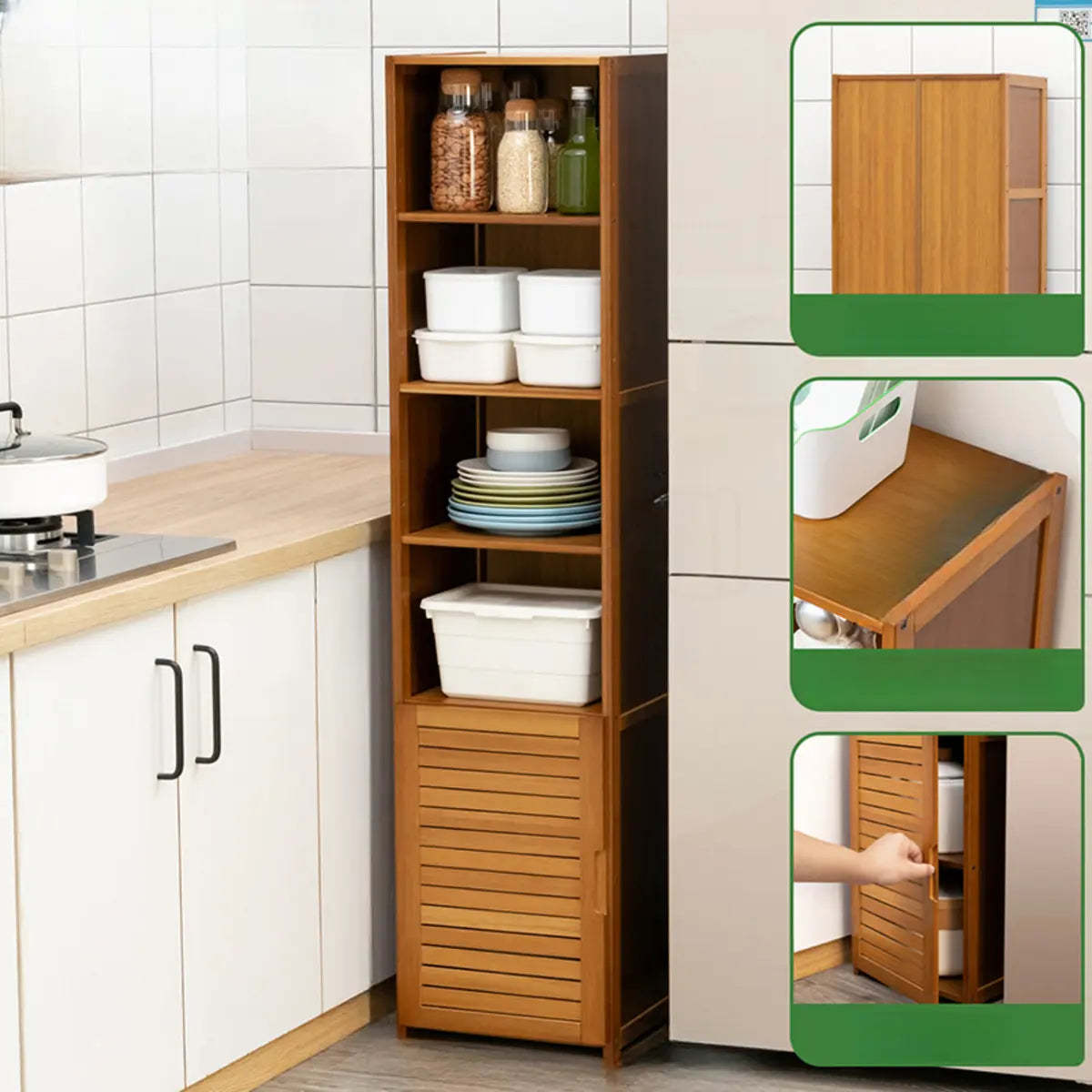 Brown Wood Narrow Display Cabinet