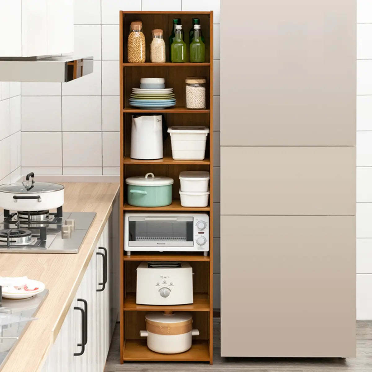 Brown Wood Narrow Display Cabinet — Cabinet Not Included