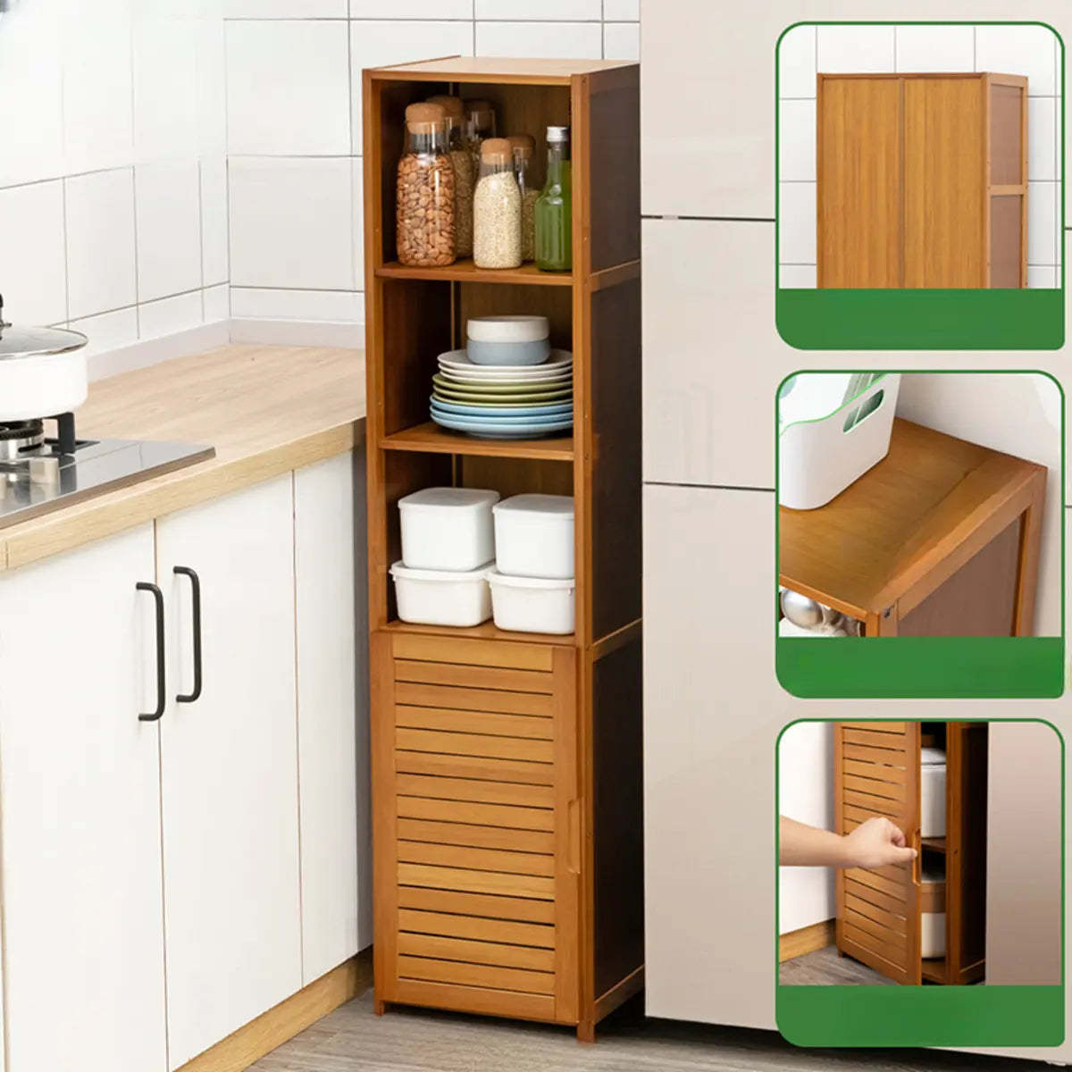 Brown Wood Narrow Display Cabinet — 1