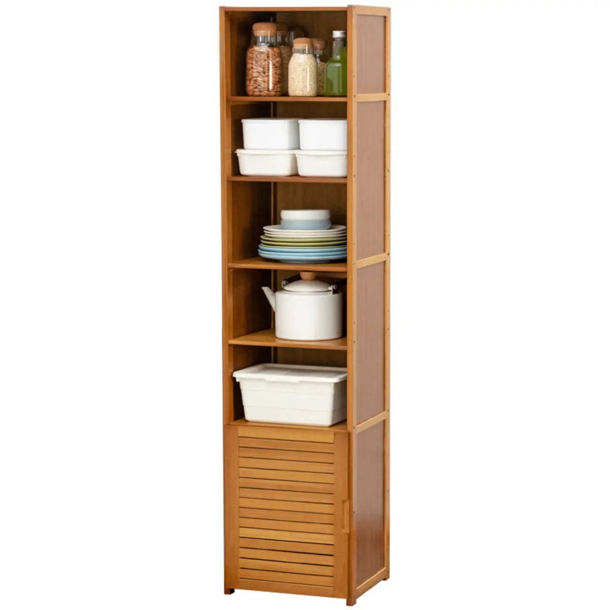 Brown Wood Narrow Display Cabinet — Cabinet Not Included