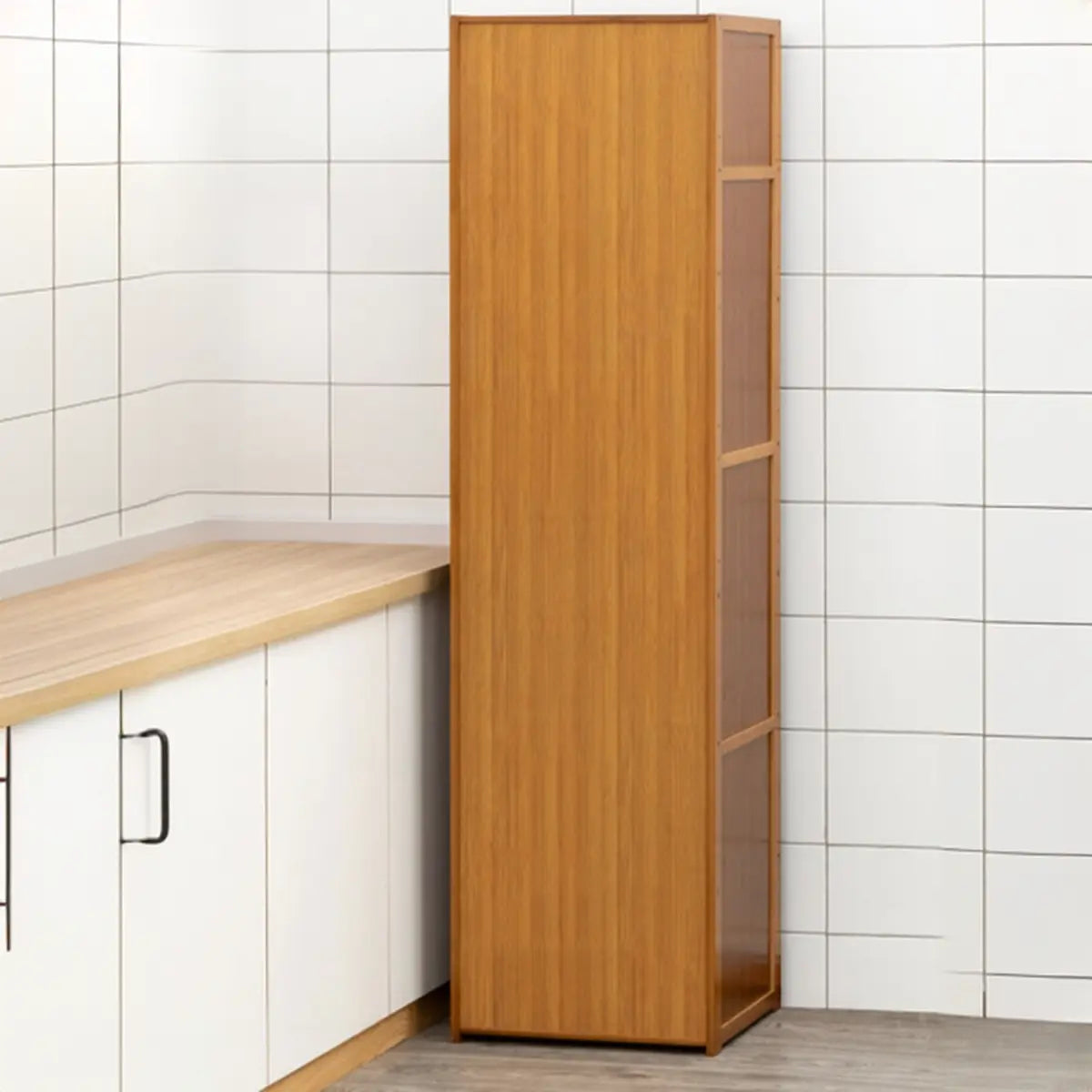 Brown Wood Narrow Display Cabinet — 1