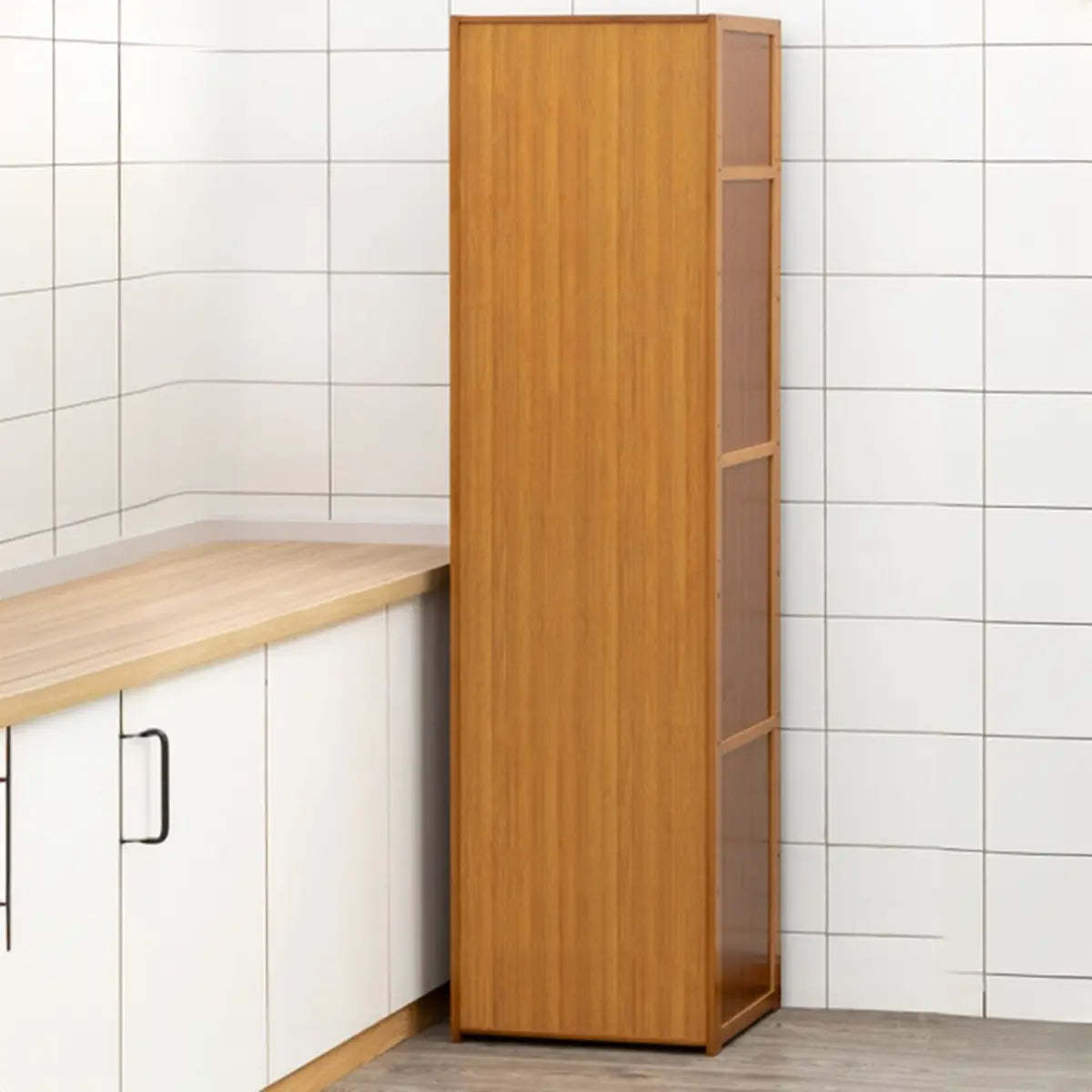 Brown Wood Narrow Display Cabinet — 1