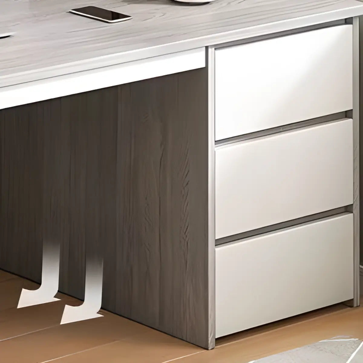 Brown Wood Writing Desk with Tableside Drawers — Without Chairs / Natural Finish