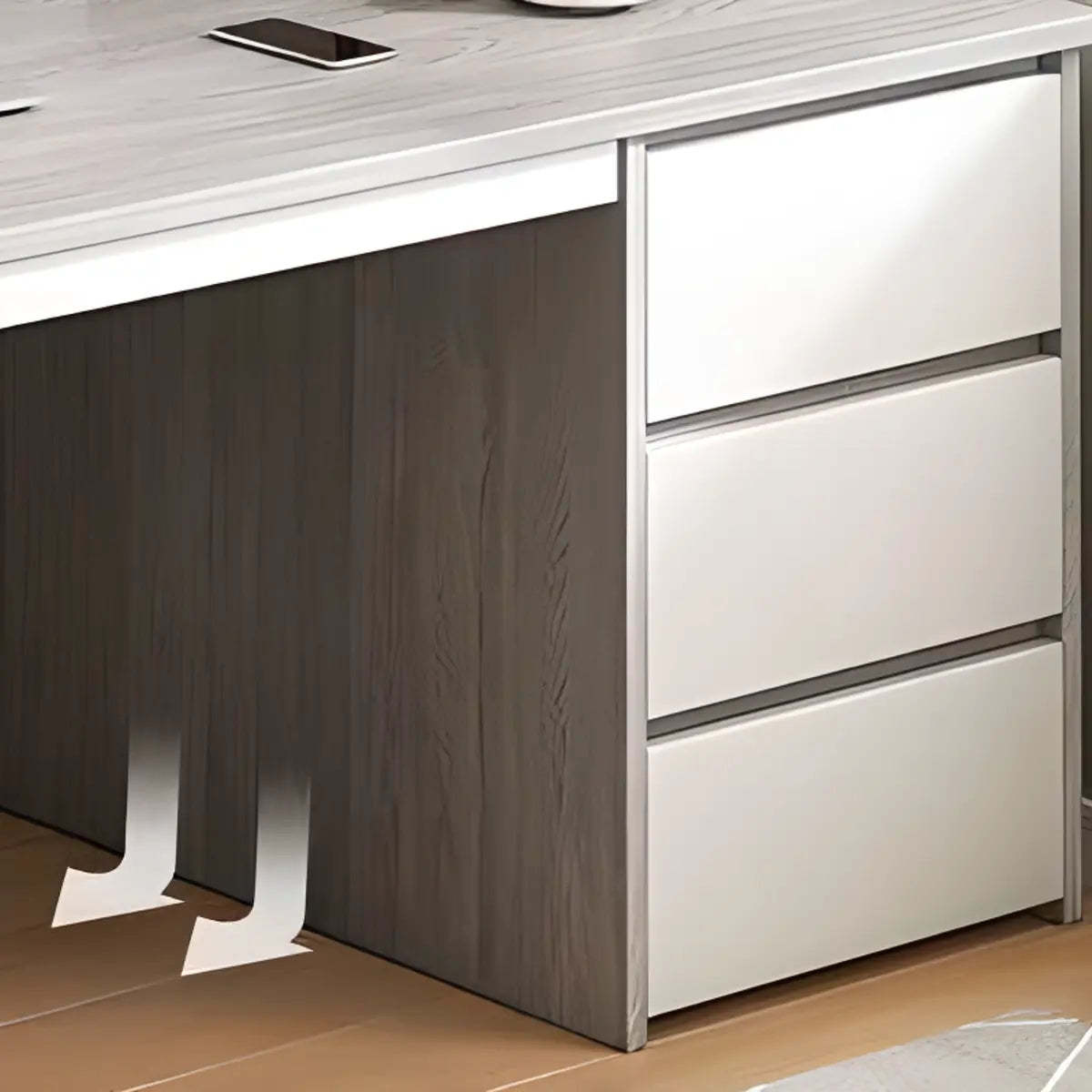 Brown Wood Writing Desk with Tableside Drawers — Without Chairs / Natural Finish