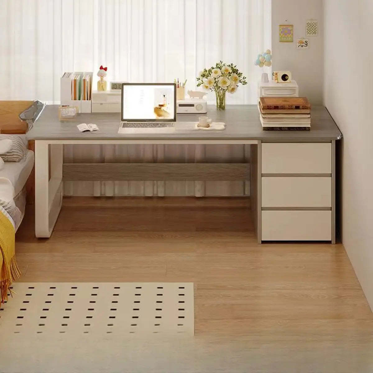 Brown Wood Writing Desk with Tableside Drawers