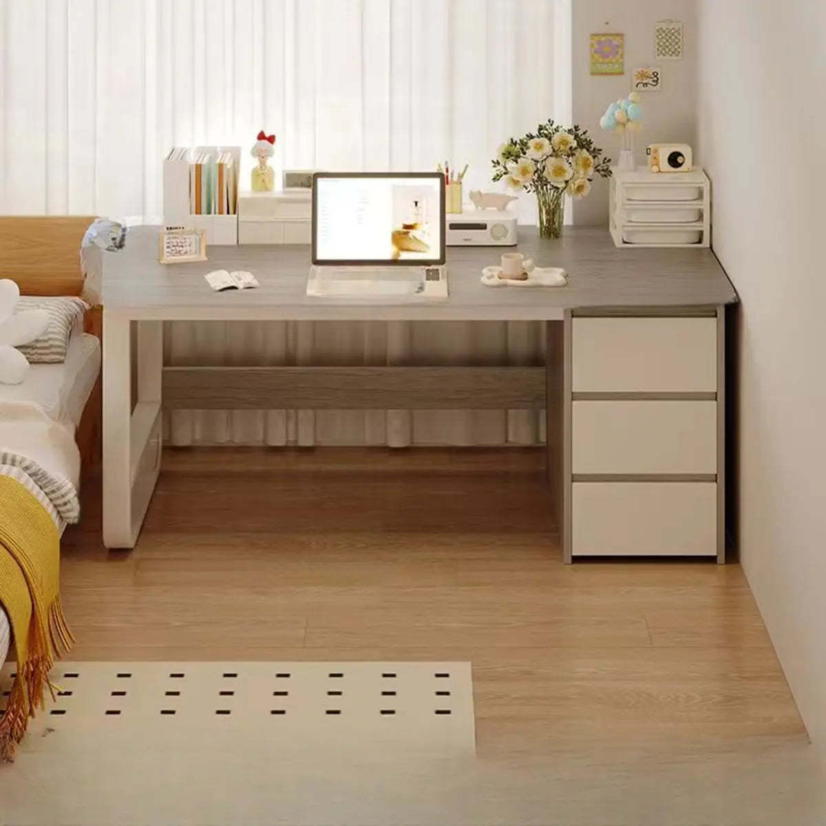 Brown Wood Writing Desk with Tableside Drawers