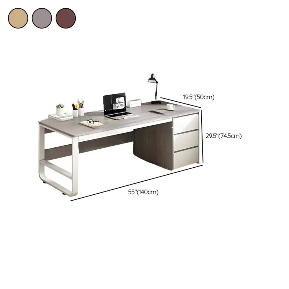 Brown Wood Writing Desk with Tableside Drawers