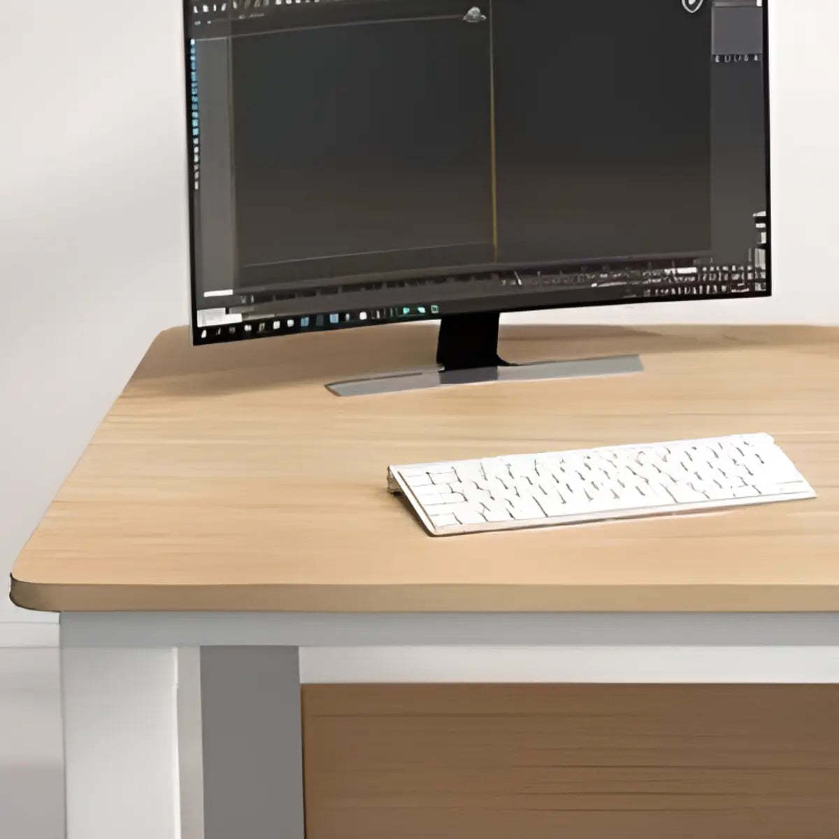 Brown Wood Writing Desk with Tableside Drawers — Without Chairs / Grey