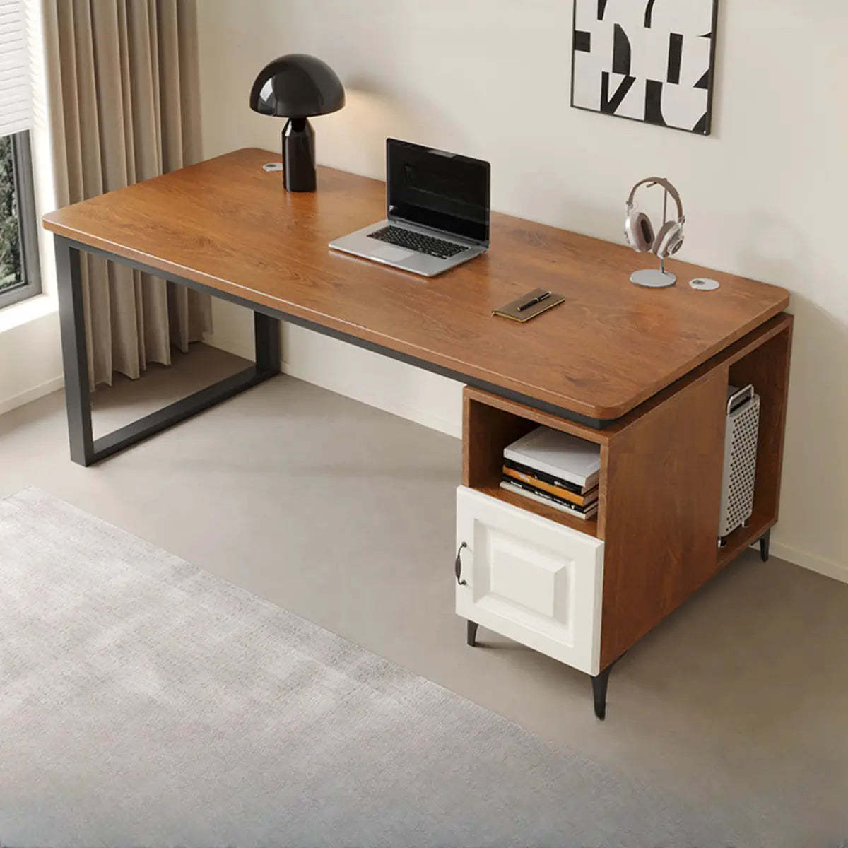 Brown wood storage tableside desks - modern — 39.4" L x 23.6" W x 29.5" H