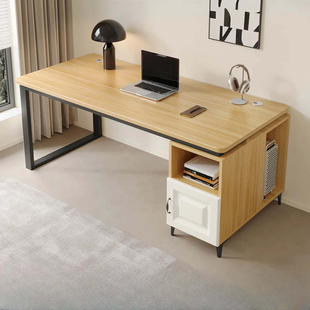 Brown Wood L-Shape Computer Desk with Tableside Storage — Without Chairs / Brown