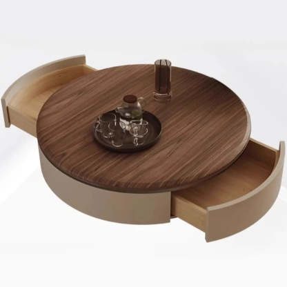 Brown Wood Nesting Round Coffee Table with Drawers