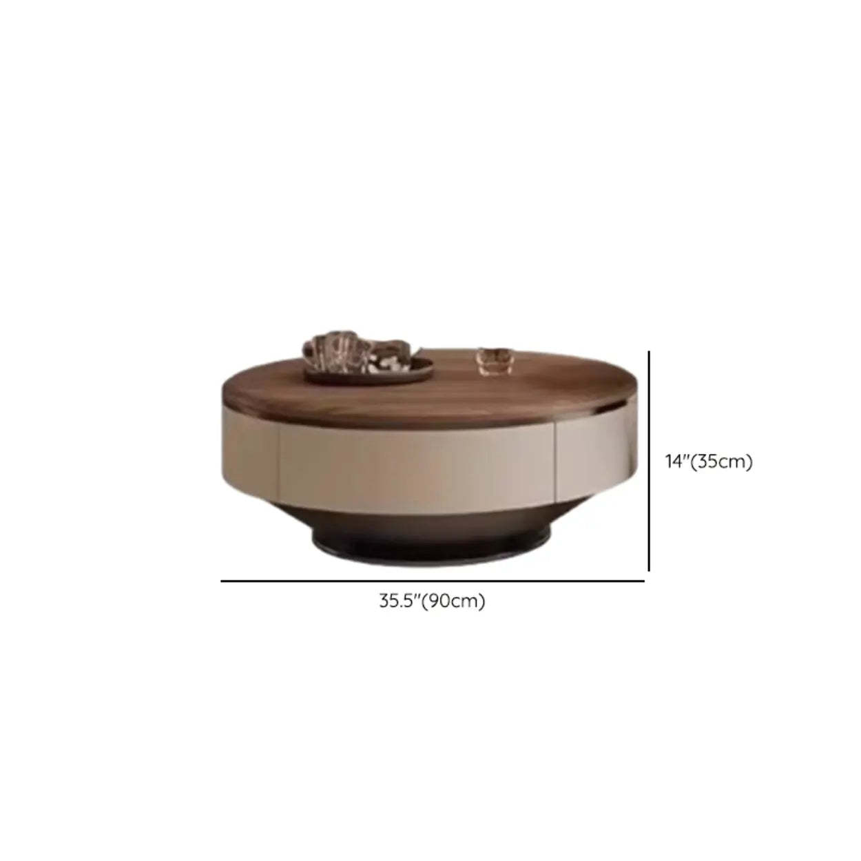 Brown Wood Nesting Round Coffee Table with Drawers