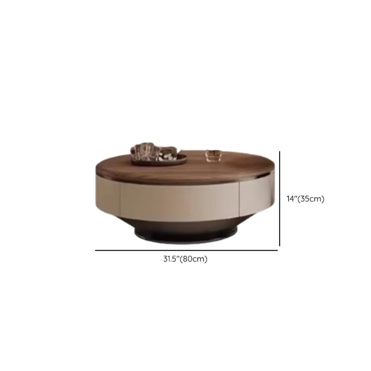 Brown Wood Nesting Round Coffee Table with Drawers