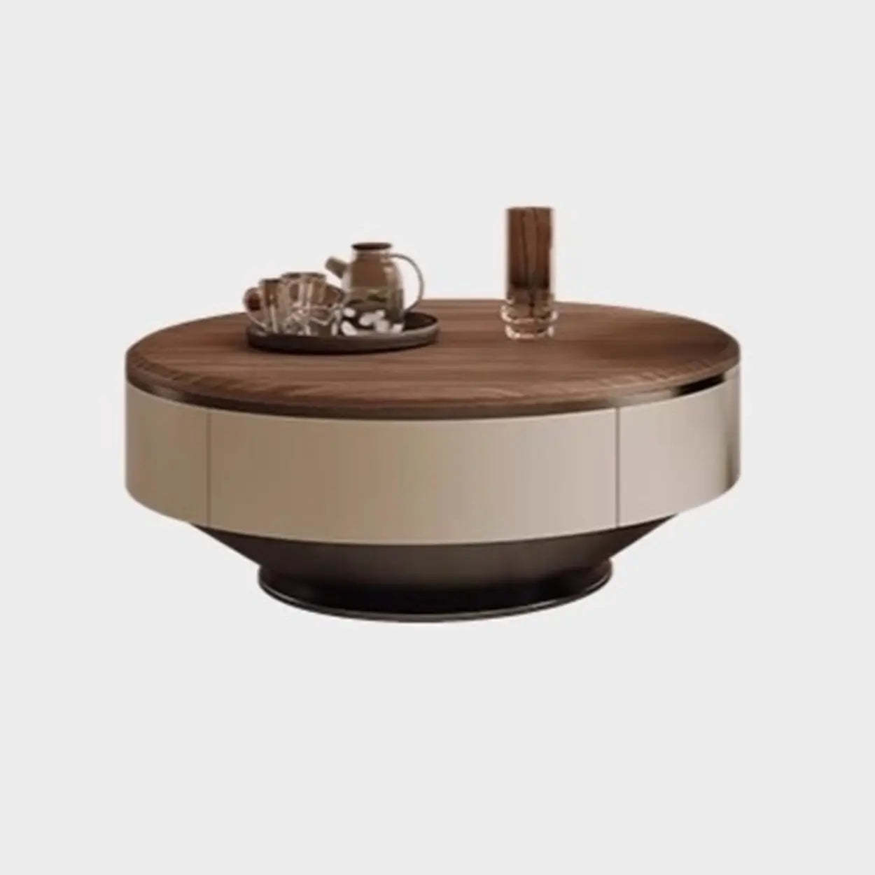 Brown wood metal nesting drawers coffee tables - modern