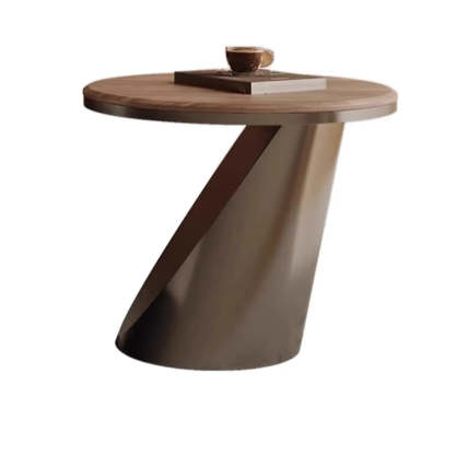 Brown Wood Nesting Round Coffee Table with Drawers