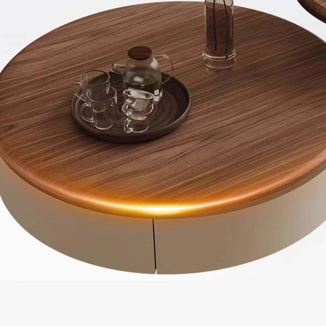 Brown Wood Nesting Round Coffee Table with Drawers