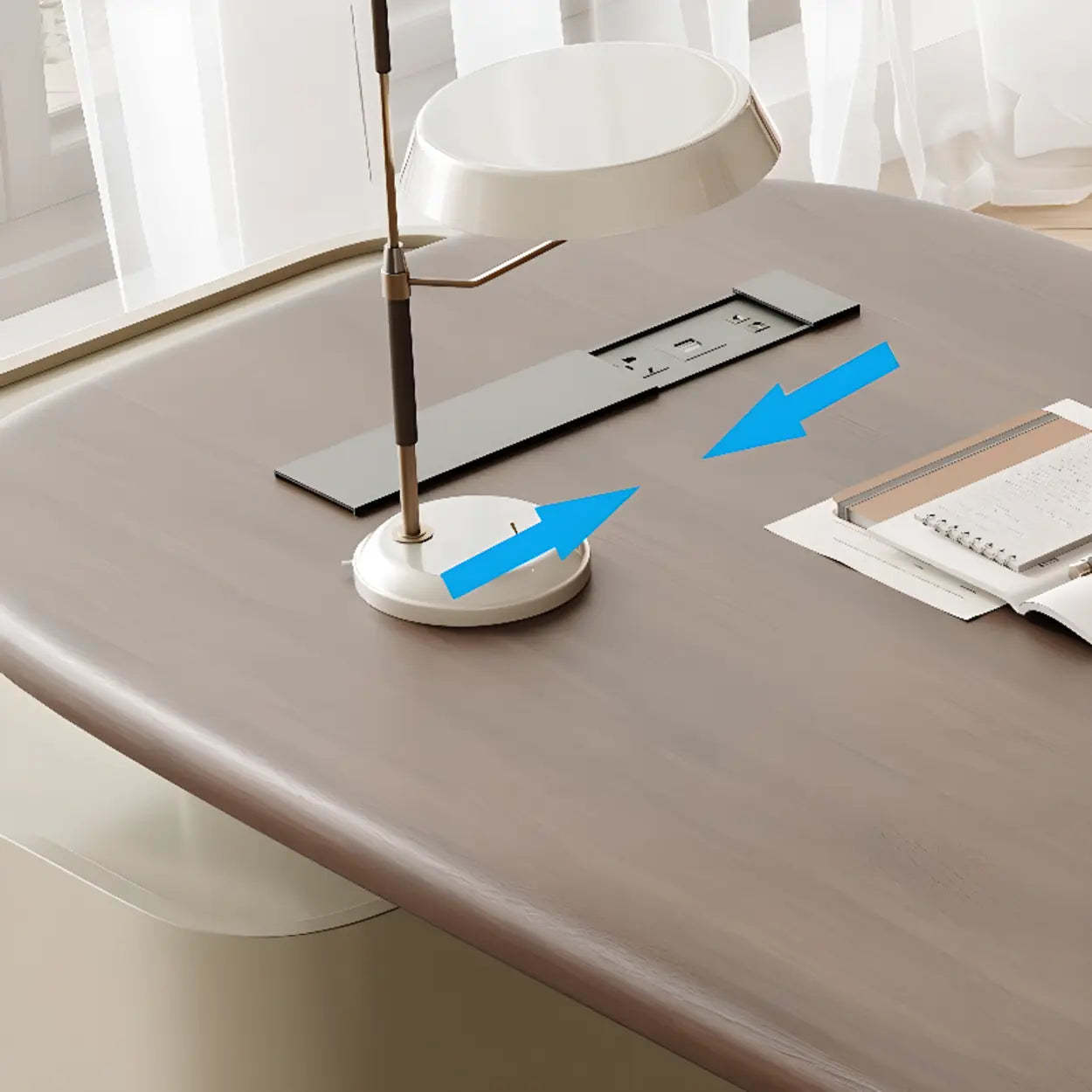 Brown Wood Top White Base L-Shape Oval Executive Desk