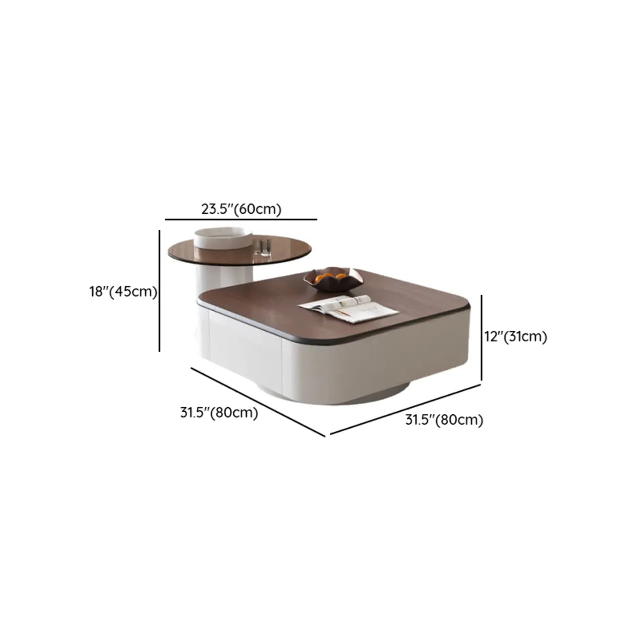 Brown Wood Top White Iron Base Square Nesting Tables