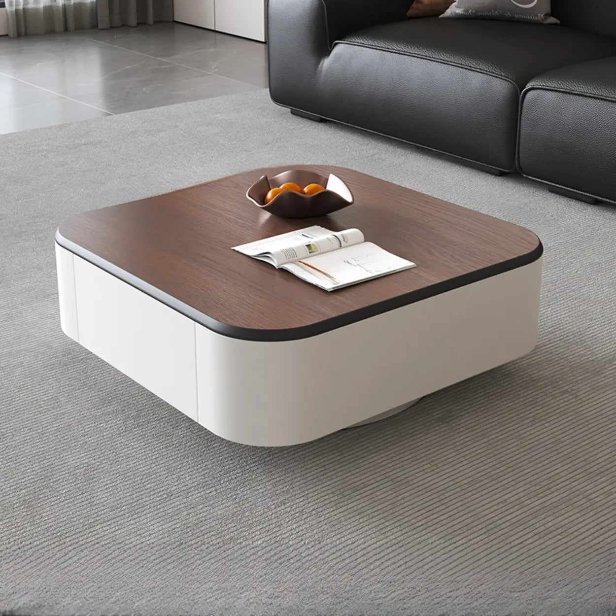 Brown Wood Top White Iron Base Square Nesting Tables