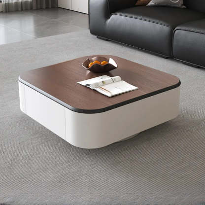Brown Wood Top White Iron Base Square Nesting Tables