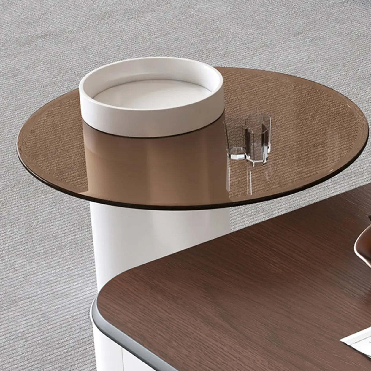 Brown Wood Top White Iron Base Square Nesting Tables