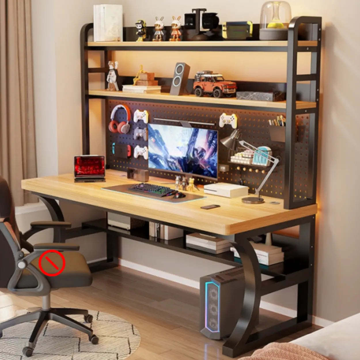 Brown Wood Computer Desk with Storage — White / Table Only